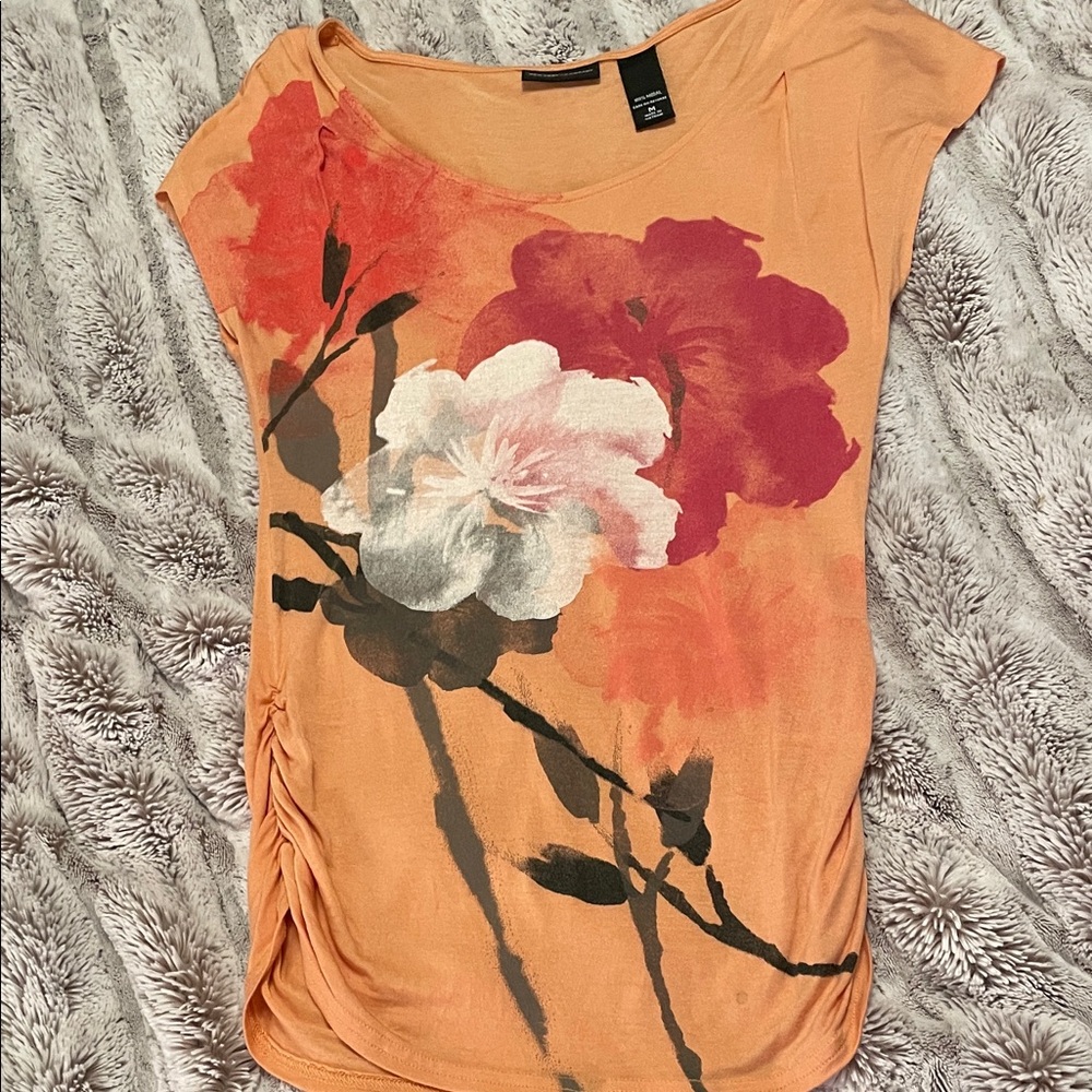 New York & Company Orange Floral Off-Shoulder Top - Picture 3 of 5